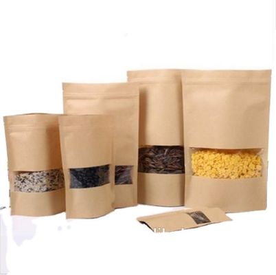 Ασημένιο παράθυρο συσκευασίας σνακ Kraft Stand Up Zipper Pouch για συσκευασία αποξηραμένων φρούτων