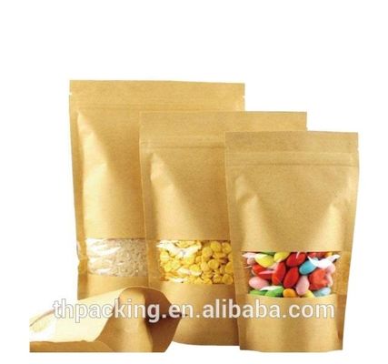 Ασημένιο παράθυρο συσκευασίας σνακ Kraft Stand Up Zipper Pouch για συσκευασία αποξηραμένων φρούτων