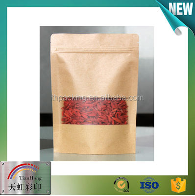 Ασημένιο παράθυρο συσκευασίας σνακ Kraft Stand Up Zipper Pouch για συσκευασία αποξηραμένων φρούτων