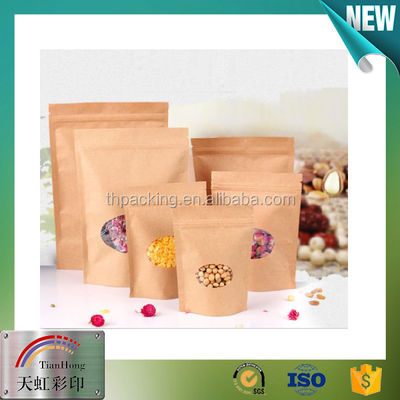 Ασημένιο παράθυρο συσκευασίας σνακ Kraft Stand Up Zipper Pouch για συσκευασία αποξηραμένων φρούτων