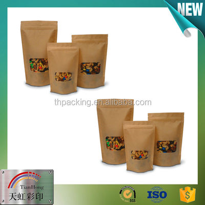 Ασημένιο παράθυρο συσκευασίας σνακ Kraft Stand Up Zipper Pouch για συσκευασία αποξηραμένων φρούτων
